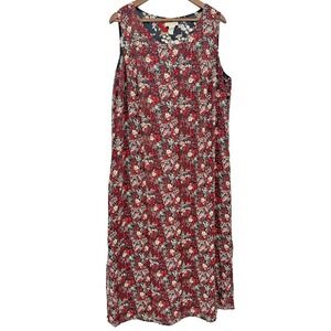Studio‎ Ease Reversible Dress sleeveless red floral VTG 20W Sheer cottage Flaw